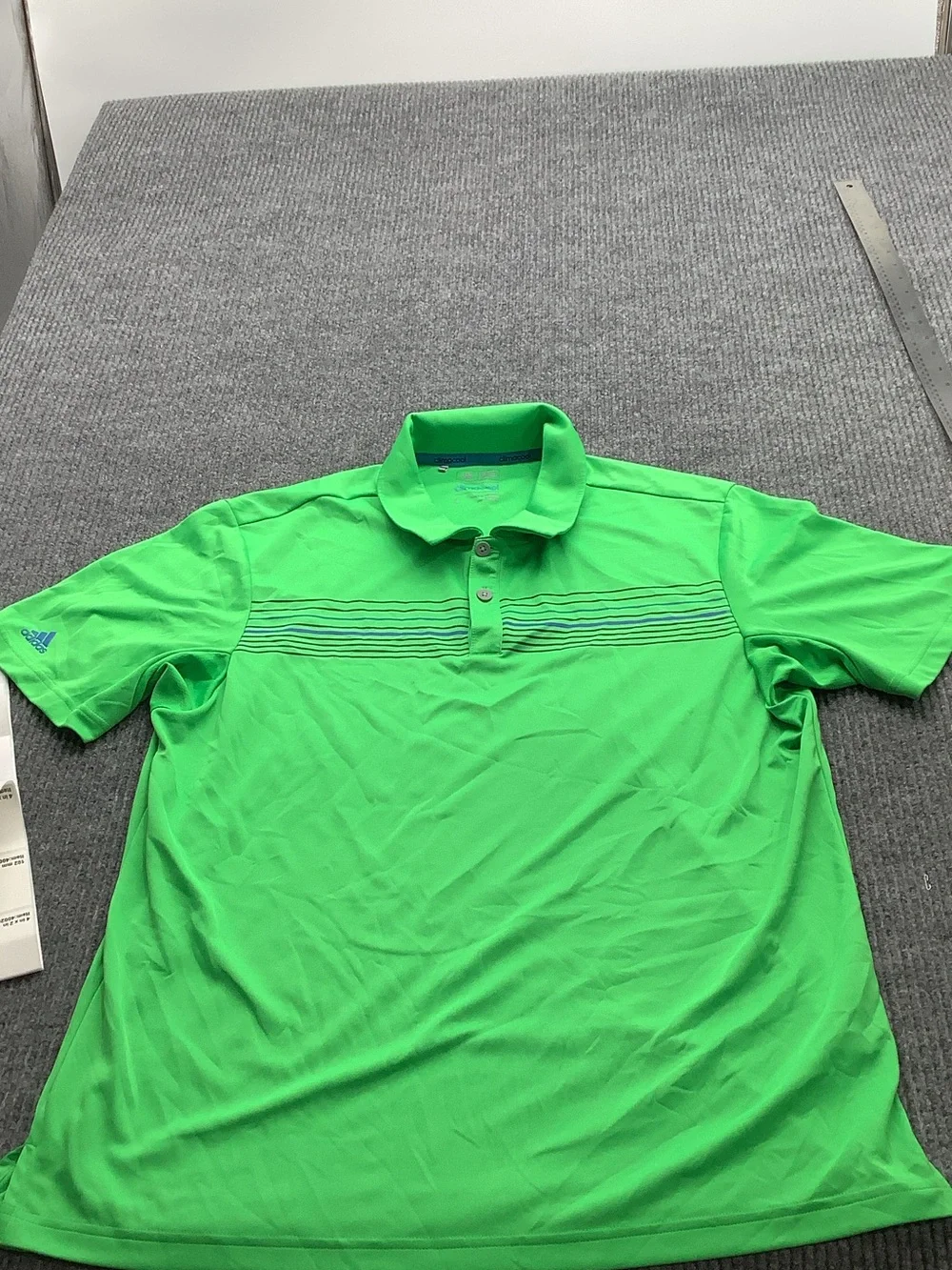 adidas Neon Green Short-Sleeve Polo with Chest Stripes